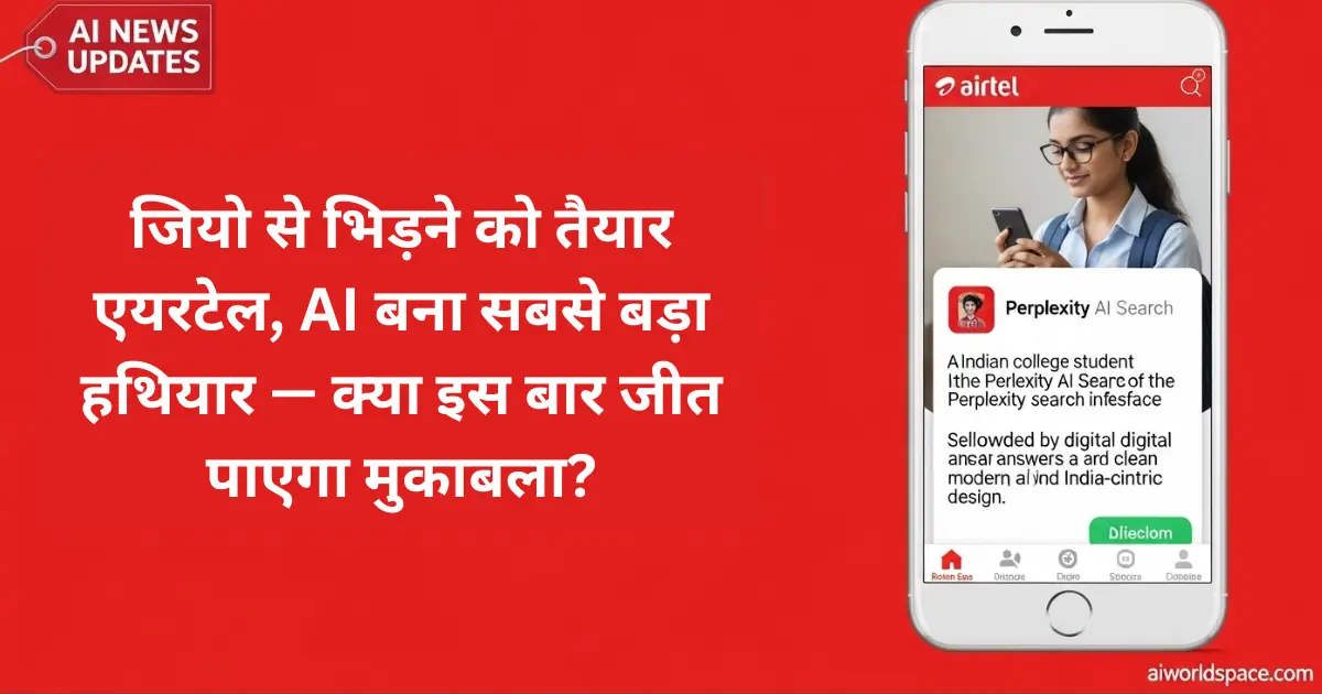 Visual concept of an Indian user accessing Perplexity AI through Airtel on mobile.