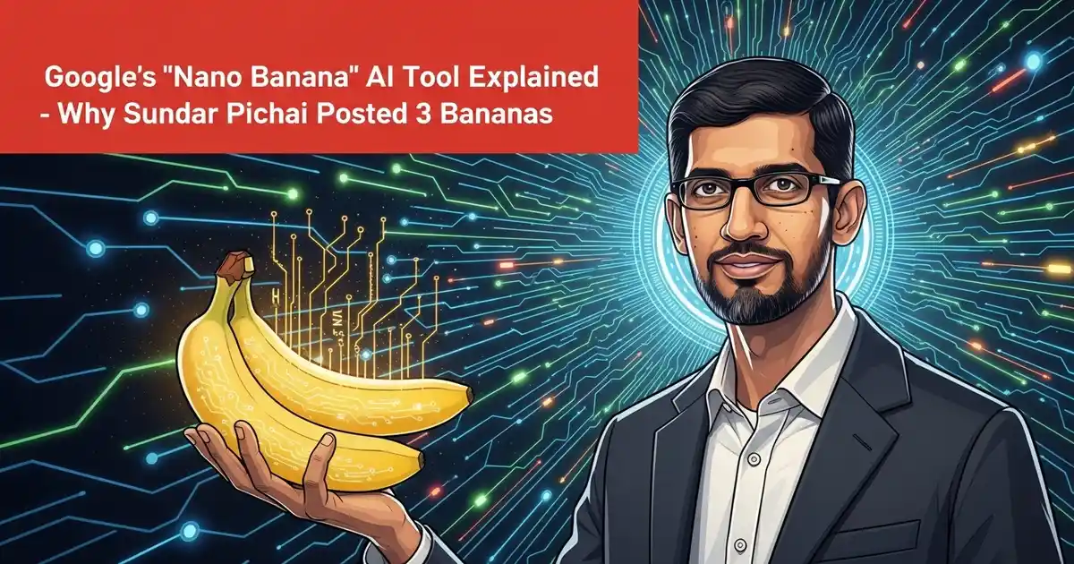Google का Nano Banana AI टूल,Sundar Pichai holding three bananas symbolising Google’s Nano Banana AI tool