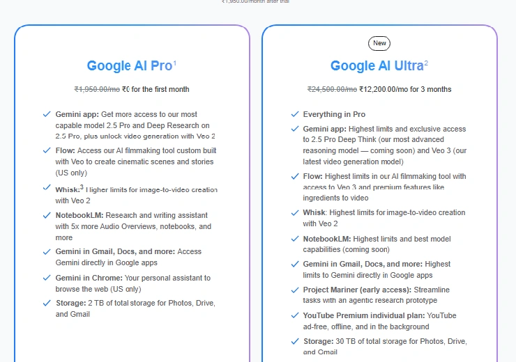 Google के AI Pro और Ultra प्लान्स की कीमत और फीचर्स भारत में