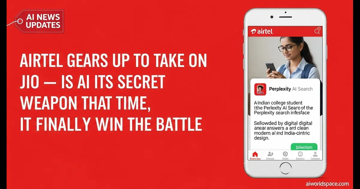 Visual concept of an Indian user accessing Perplexity AI through Airtel on mobile.