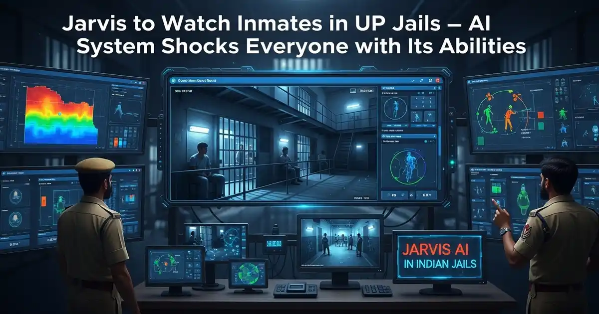 Jarvis AI system monitoring inmates via surveillance cameras inside a high-security Indian prison.