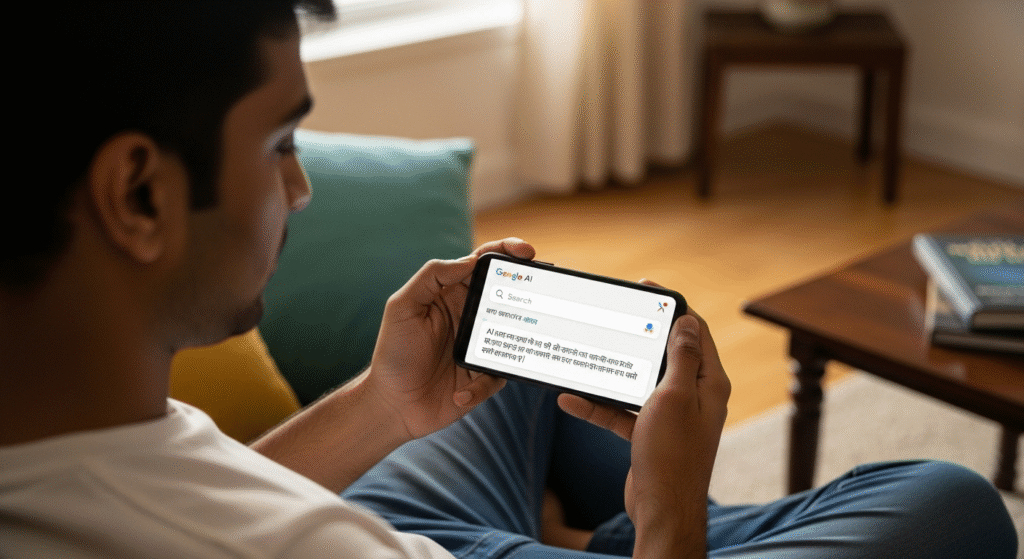 User chatting with Google AI in Hindi on a smartphone.