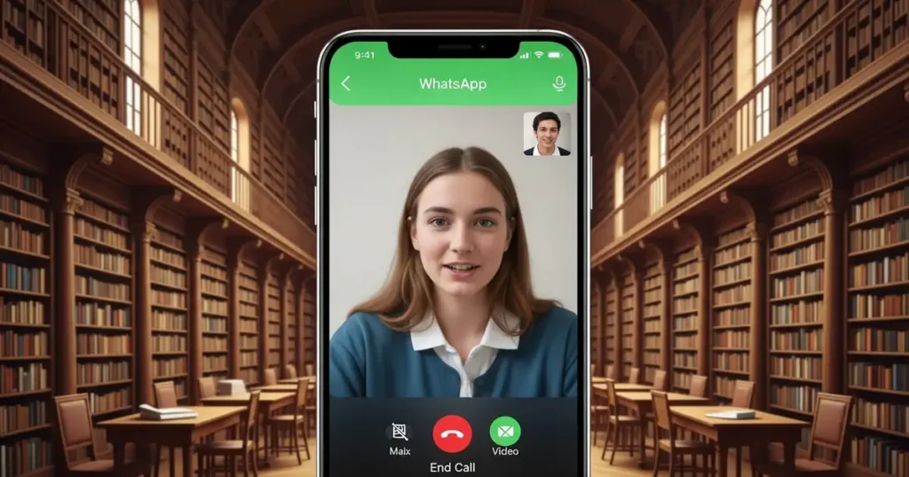 WhatsApp AI video call background showing virtual library