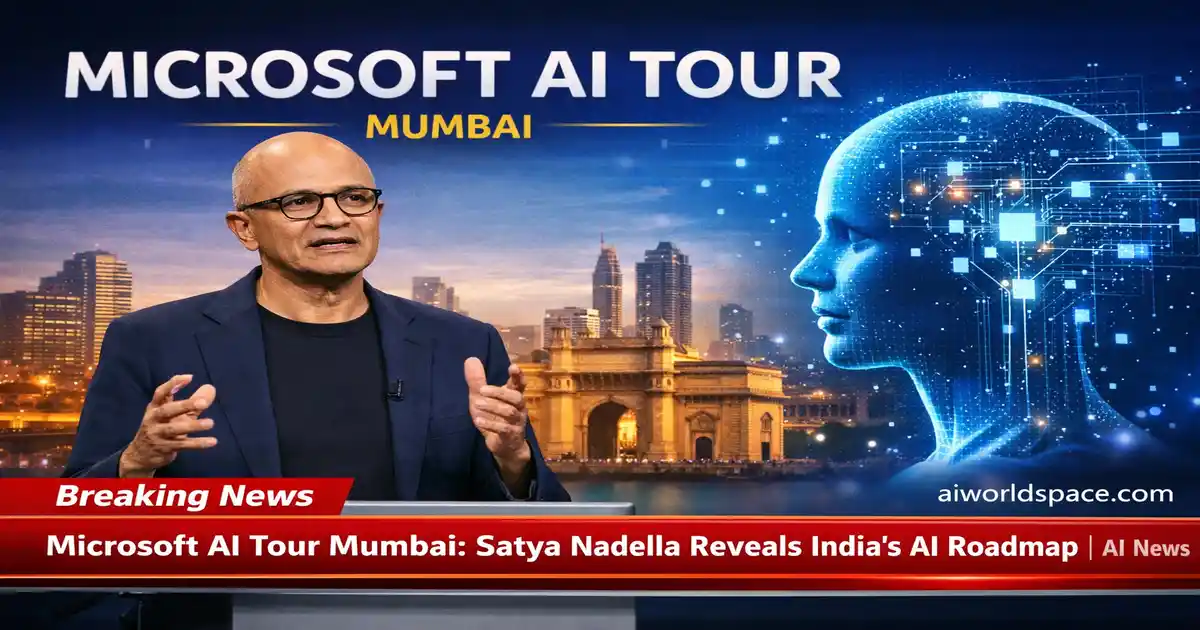 Microsoft CEO Satya Nadella delivering keynote at AI Tour Mumbai.